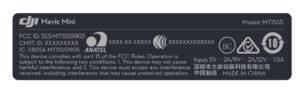 DJI Mavic Mini FCC Label