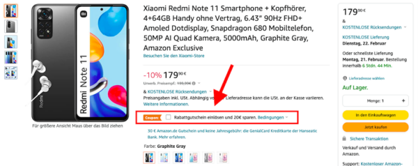 Xiaomi Redmi Note 11 Amazon Coupon Gutschein