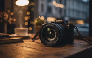 Sony a7 V auf dem Tisch im Café.