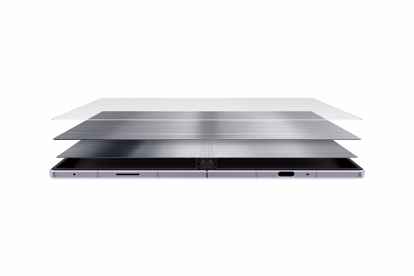 Schichtaufbau des geöffneten Galaxy Z Fold8 Ultra mit Flex-Titanium-Konstruktion
