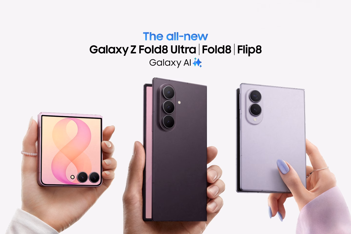 Samsung Galaxy Z Fold8 Ultra, Galaxy Z Fold8 und Galaxy Z Flip8 im direkten Produktvergleich
