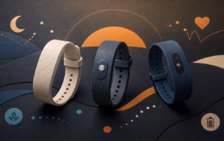 Drei generische Fitness-Tracker ohne Display als Illustration für den Vergleich von Garmin CIRQA, Fitbit Air und WHOOP
