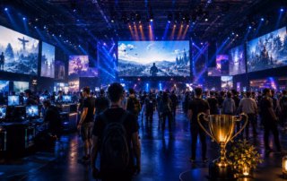 Gamescom 2026 Highlights mit Gaming-Messe, Besuchern und Award-Symbolbild
