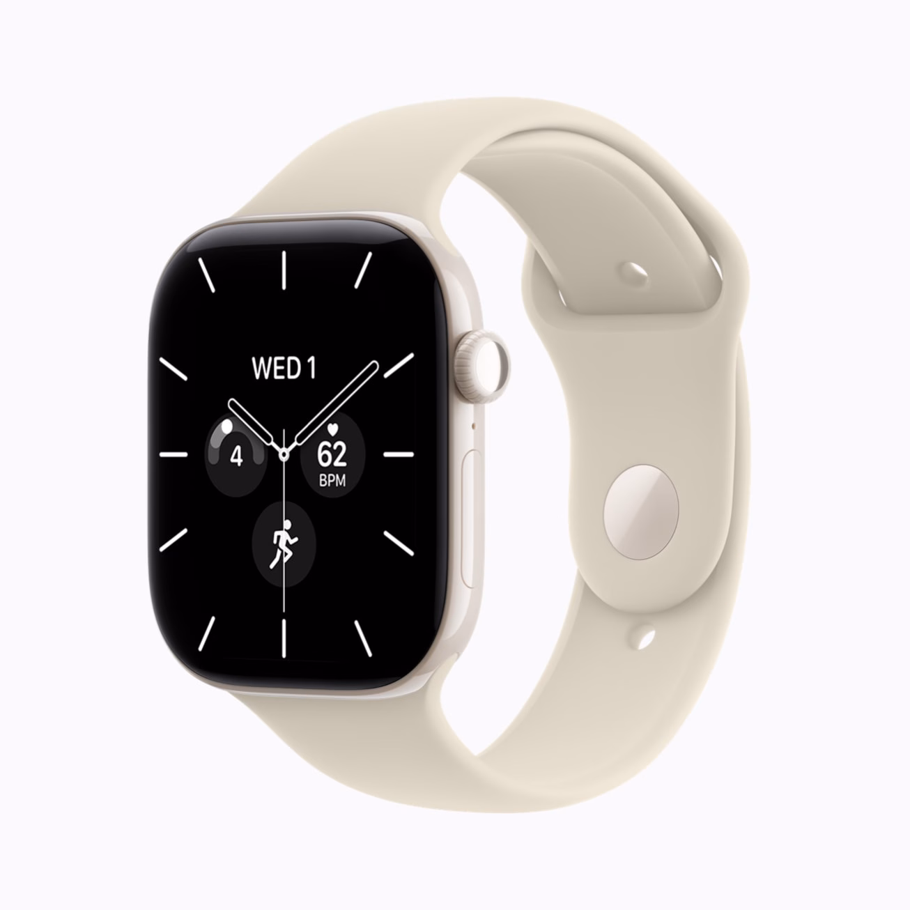 Apple Watch Series 12 mit perlweißem Keramikgehäuse und sandfarbenem Sportarmband