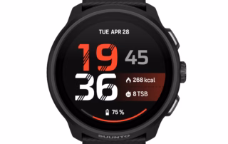 Schwarze Suunto Run 2 mit rundem AMOLED-Display und Silikonarmband
