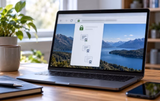 Windows Laptop mit HTTPS Sicherheit und Zertifikatsprüfung